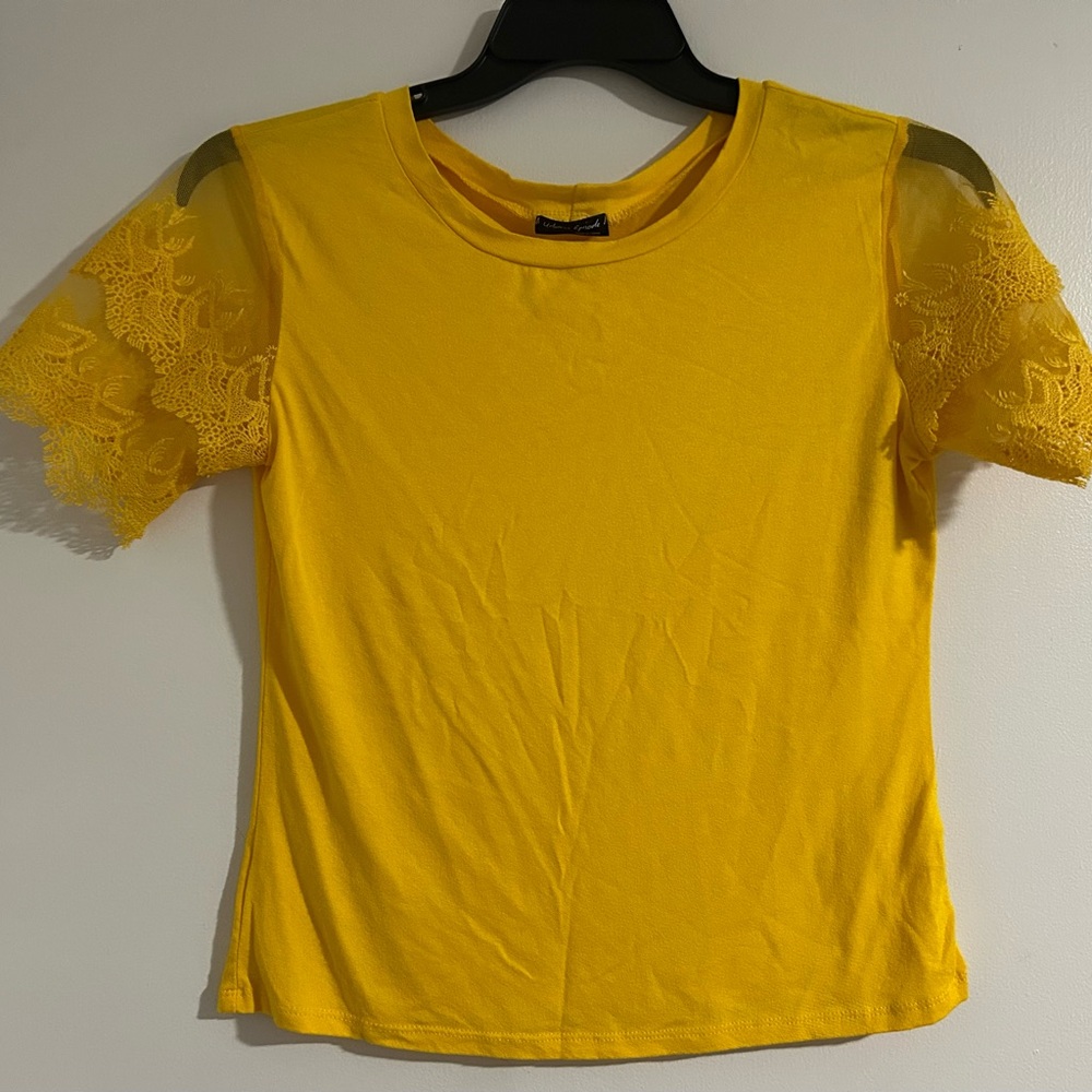 Vibrant Yellow Fitted Embellished T-Shirt